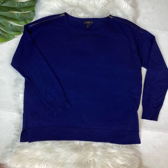 J. Crew Merino Wool Zip-Shoulder Sweater Navy BLUE L - Picture 4 of 9